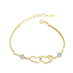Double Heart Shape Cubic Zirconia Charm Bracelet, Love Bracelet for Women and Girls (Gold)