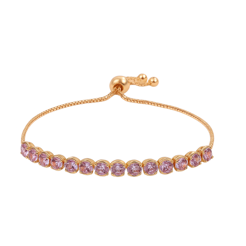 Nilu's Collection Rose Gold Plated Adjustable Bracelet With  American Diamond For Women & Girls | Anti- Tarnish | Anti- Allergy |Daily Wear ( Light Pink )