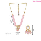 Traditional Necklace with Elegant Triple-Layer Pink Moti Pearl Beads and Decorative Pendant And Pair Of Earrings For Girls And Womens
