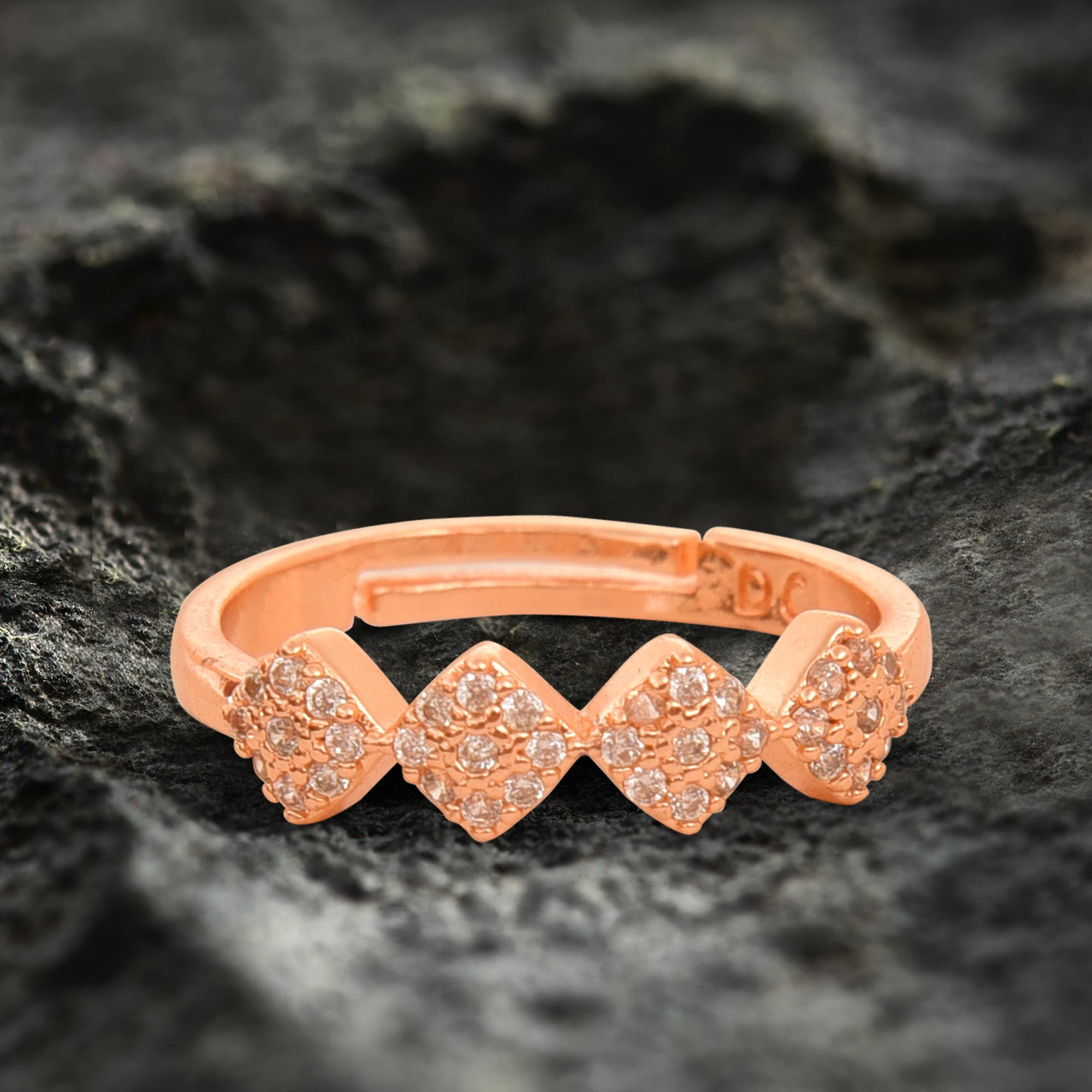 Rose Gold Plated | American Diamond Studded | Adjustable | Finger Ring for Women and Girls, Style 12