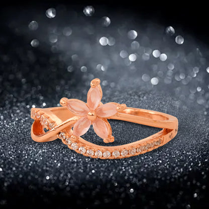 Rose Gold Plated | American Diamond Studded | Adjustable | Finger Ring for Women and Girls, Style 18