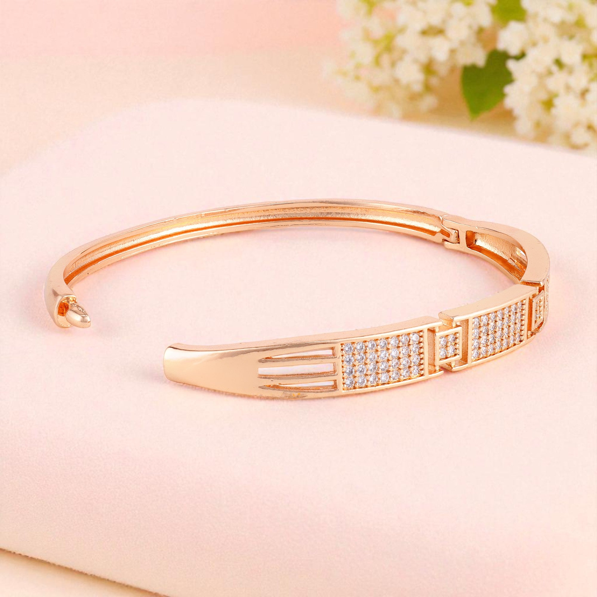 Nilu's Collection Rose Gold Plated With American Diamond kada Bracelet For Women And Girls |Anti- Tranish | Anti- Allergy | Office Wear