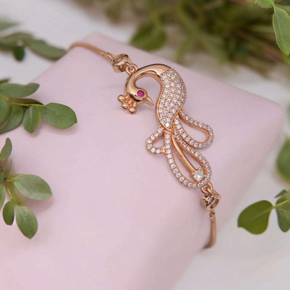 Rose Gold Plated American Diamond Adjustable Bracelet, Stylish Fashion Jewellery Gift for Girls & Women