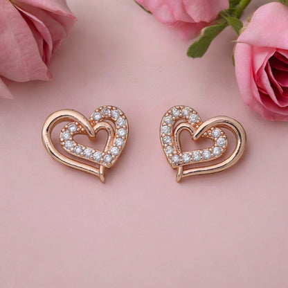 Heart Shape Stud Earrings for Women and Girls, Cubic Zirconia Hollow Heart Contemporary Studs