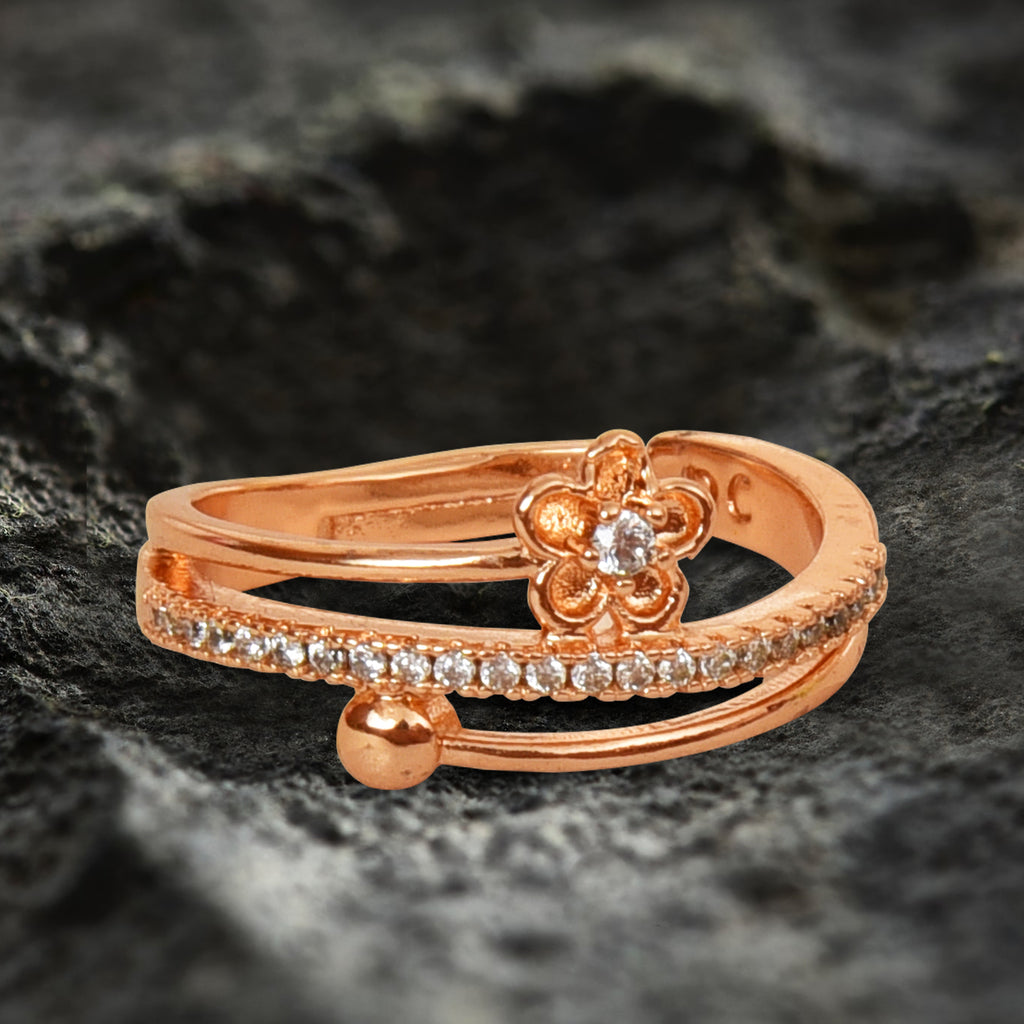 Rose Gold Plated | American Diamond Studded | Adjustable | Finger Ring for Women and Girls, Style 6
