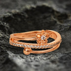 Rose Gold Plated | American Diamond Studded | Adjustable | Finger Ring for Women and Girls, Style 6