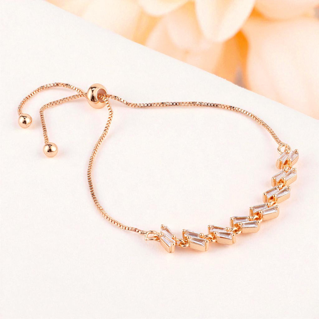 Nilu's Collection Rose Gold Plated Adjustable Bracelet With American Diamond For Women And Girls | Anti-Tranish | Anti-Allergy | Office Wear