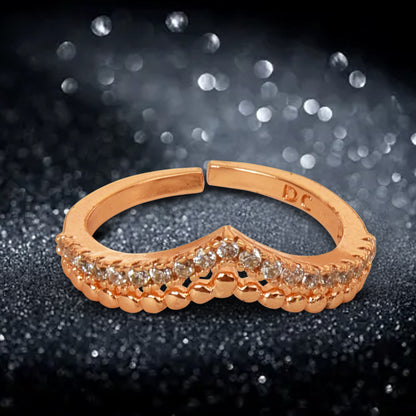 Rose Gold Plated | American Diamond Studded | Adjustable | Finger Ring for Women and Girls, Style 7