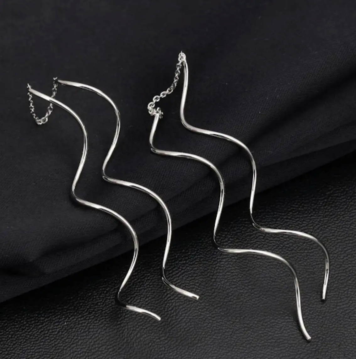 Spiral Threader Earrings for Women, Twisted Spiral Drop Dangle Earrings, Unique Minimal Everyday Earrings (Silver)