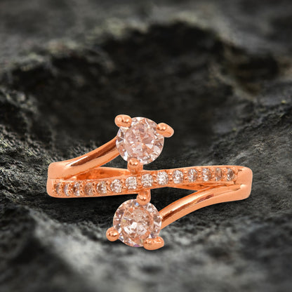 Rose Gold Plated | American Diamond Studded | Adjustable | Finger Ring for Women and Girls, Style 14