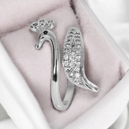 Silver Plated Elegant American Diamond Studded Sparkling Adjustable Finger Ring for Women and Girls