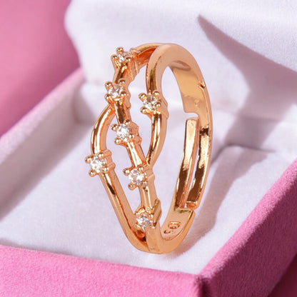 Rose Gold Plated | American Diamond Studded | Adjustable | Finger Ring for Women and Girls, Style 24