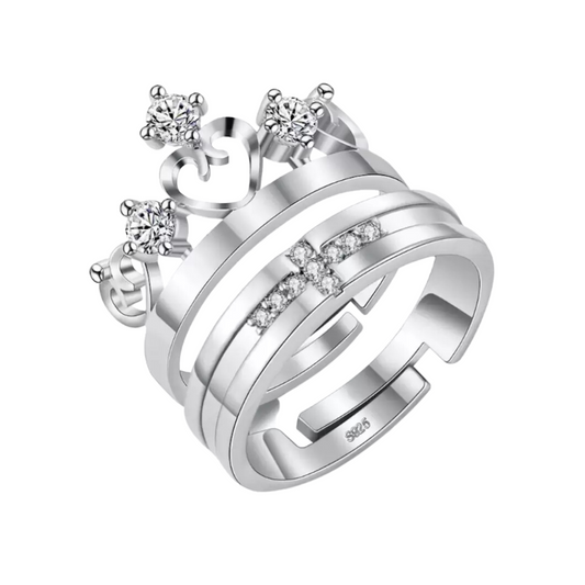 Nilu's Collection 925 Sterling Silver Plated Adjustable Romantic Imperial Couple Ring | Wedding, Engagement