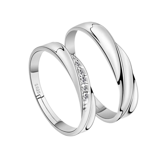 Nilu's Collection 925 Sterling Silver Cubic Zirconia Designer Couple Rings, Adjustable Couple Band, Promise Rings for Lovers, Gift for Men and Women