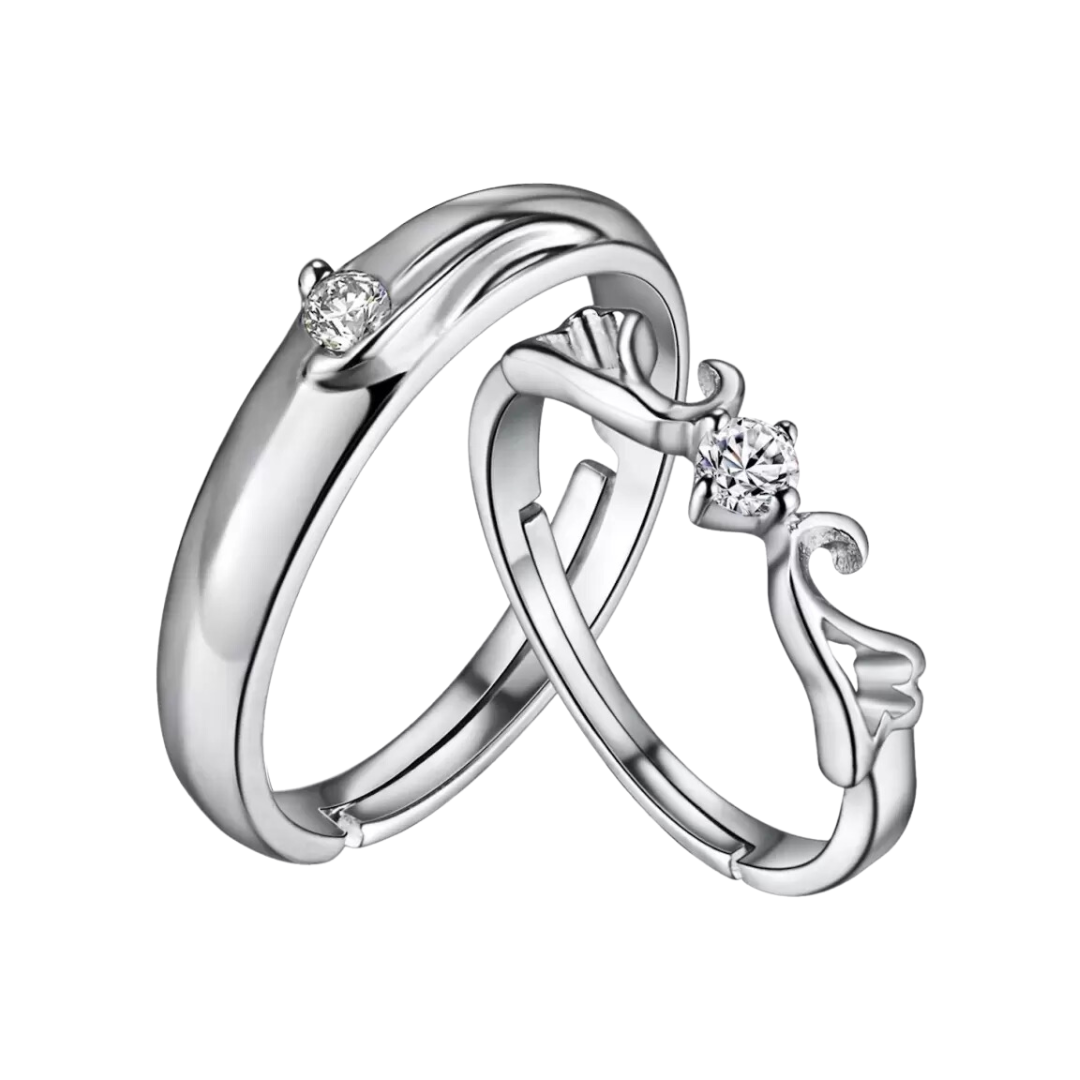 Elegant 925 Silver Plated Adjustable Couple Ring