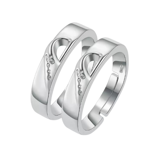 Romantic Adjustable Silver Plated Couple Ring for Men and Women For Gift Wedding Engagement Love Metal Ring