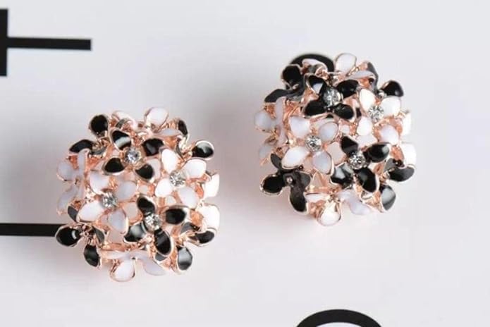 Crystal Flower Clover Stud Earrings for Women and Girl (Black & White and Multicolour)