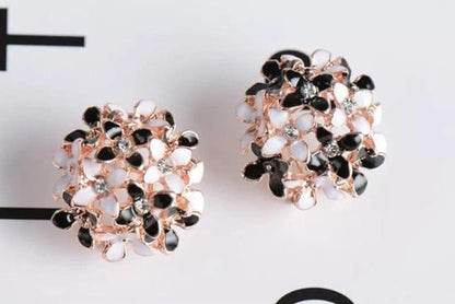 Crystal Flower Clover Stud Earrings for Women and Girl (Black & White and Multicolour)