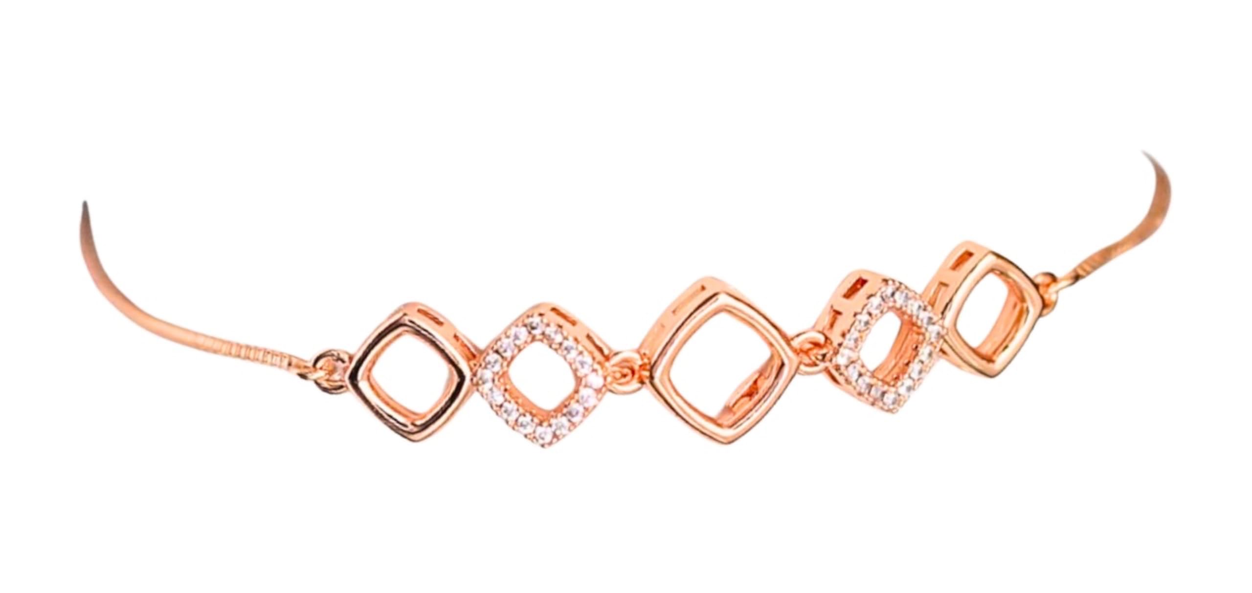 Rose Gold Plated American Diamond Adjustable Bracelet, Stylish Fashion Jewellery Gift for Girls & Women