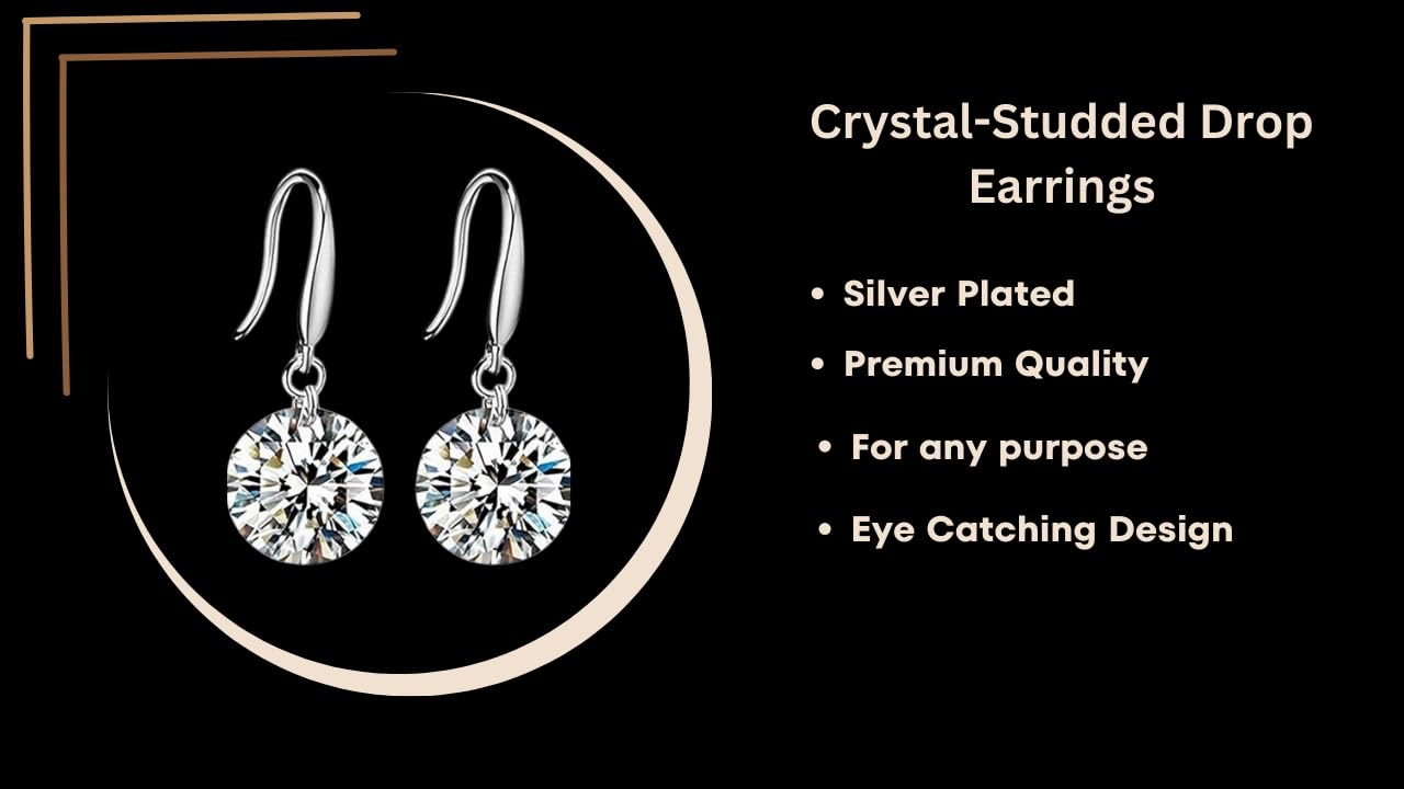 Combo of 2 Pair Earring Fashion Jewellery, Lightweight Silver Plated Water Drop Stud and Crystal Hanging Earrings, Perfect for Women