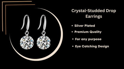 Combo of 2 Pair Earring Fashion Jewellery, Lightweight Silver Plated Water Drop Stud and Crystal Hanging Earrings, Perfect for Women