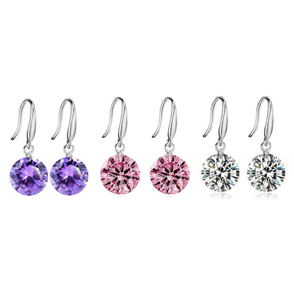 Enchanting Light Weight Cubic Zircon Crystal Drop Earrings for Women and Girls, for Daily Use, Office Use (Purple, Pink & Silver)