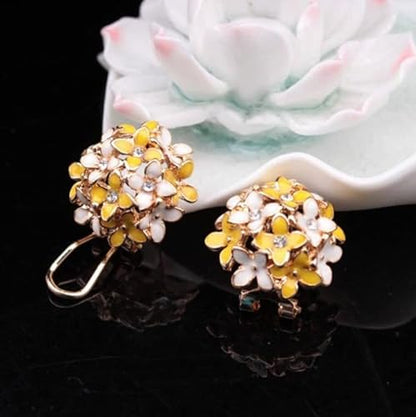 Crystal Flower Clover Stud Earrings for Women and Girl (Yellow & White and Black & White)