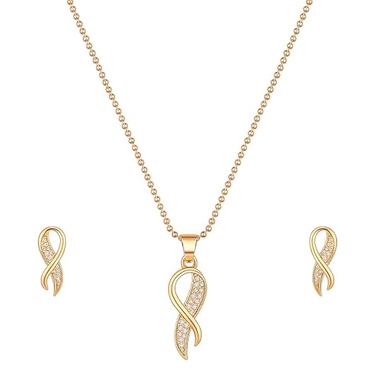Rose Gold Plated Twist Pendant Necklace and Earrings Set for Women & Girls