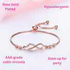 Nilu's Collection Rose Gold Plated Infinity Pendant & Adjustable Bracelet with American Diamond for Women & Girls | Anti-Tarnish | Anti-Allergy | Office Wear