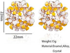 Crystal Flower Clover Stud Earrings for Women and Girl (Yellow & White and Black & White)