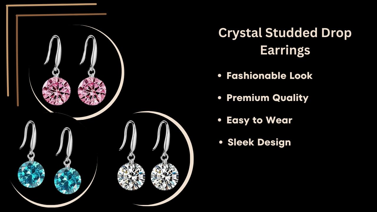 Enchanting Light Weight Cubic Zircon Crystal Drop Earrings for Women and Girls, for Daily Use, Office Use (Green, Pink & Silver)