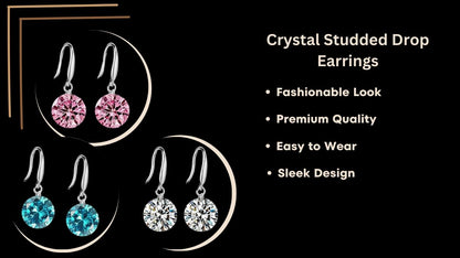 Enchanting Light Weight Cubic Zircon Crystal Drop Earrings for Women and Girls, for Daily Use, Office Use (Green, Pink & Silver)