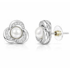 Nilu's Collection Silver Plated Pearl Stud Earrings With American Diamond for Women And Girls