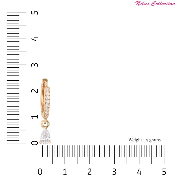 Nilu's Collection 18k Rose Gold Plated Clip On Hoop Earrings, Stylish Women Earrings, Latest Fancy Zircon Copper Bali Earrings for Women and Girls (Drop design) (Style 1)