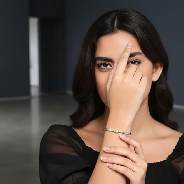 Nilu's Collection Silver Plated Kada Bracelet For Women And Girls