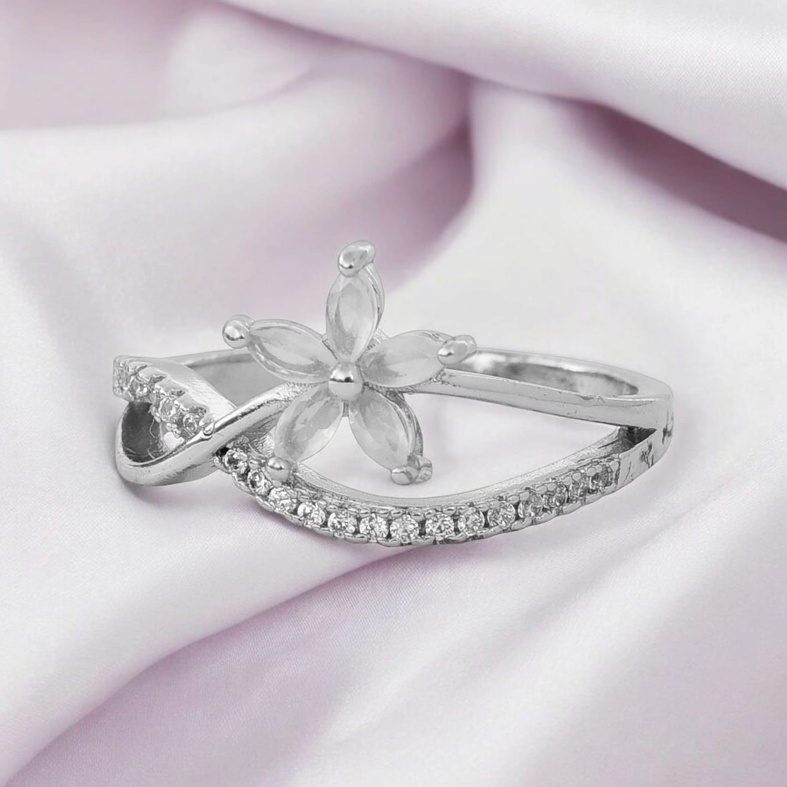 Plated Elegant American Diamond Studded Sparkling Adjustable Finger Ring for Women and Girls