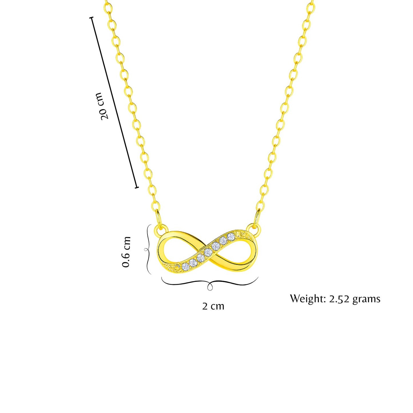 Nilu's Collection Gold Plated Infinity Pendant Necklace with American Diamond Stones For Women And Girls | Anti-Tarnish| Lightweight | Anti- Allergy | Office Wear