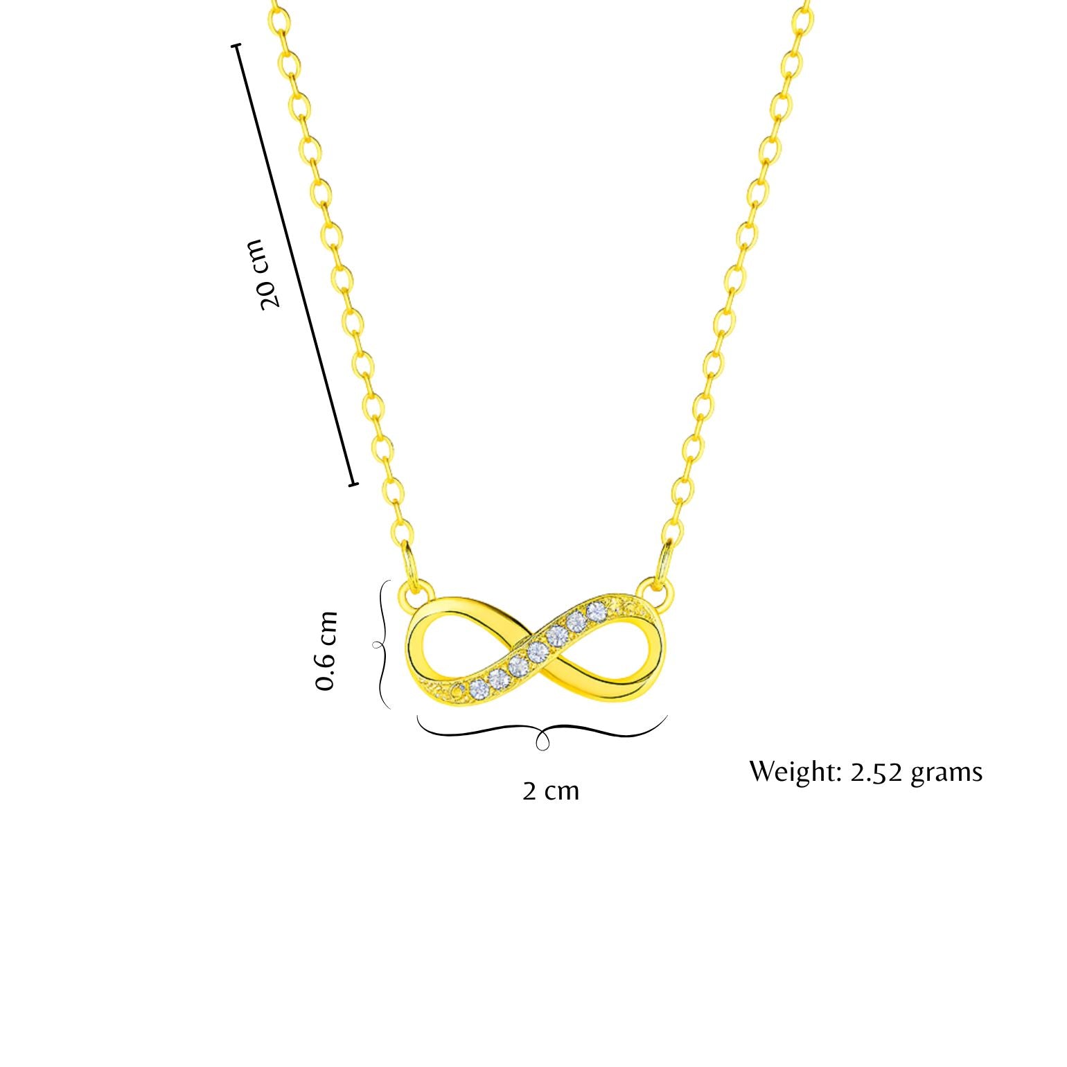 Nilu's Collection Gold Plated Infinity Pendant Necklace with American Diamond Stones For Women And Girls | Anti-Tarnish| Lightweight | Anti- Allergy | Office Wear