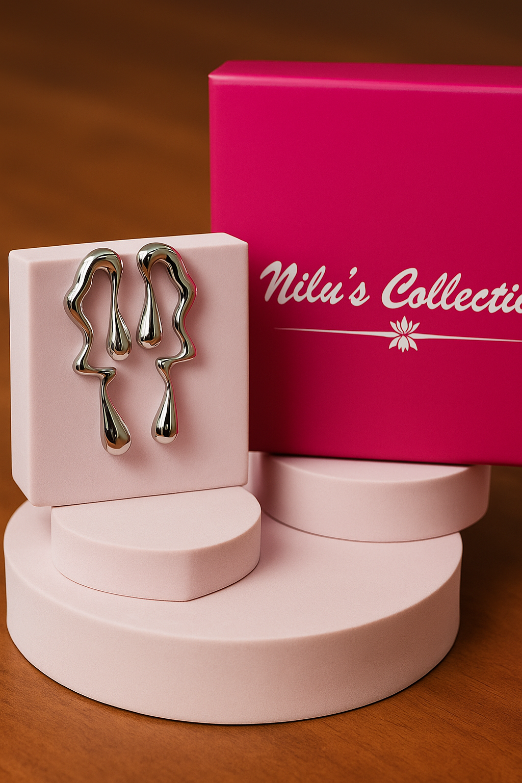 Nilu’s Collection Stylish Silver Jewelry Set for Women – Necklace, Earrings & Bracelet with Modern Wave Design | Elegant Gift Box for Parties, Weddings & Special Occasions