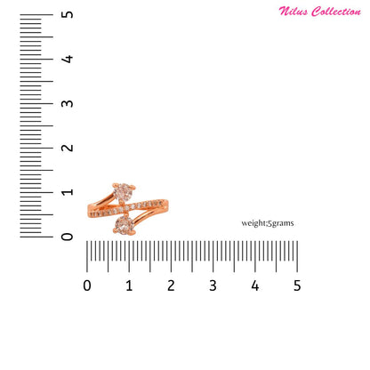 Rose Gold Plated | American Diamond Studded | Adjustable | Finger Ring for Women and Girls, Style 14