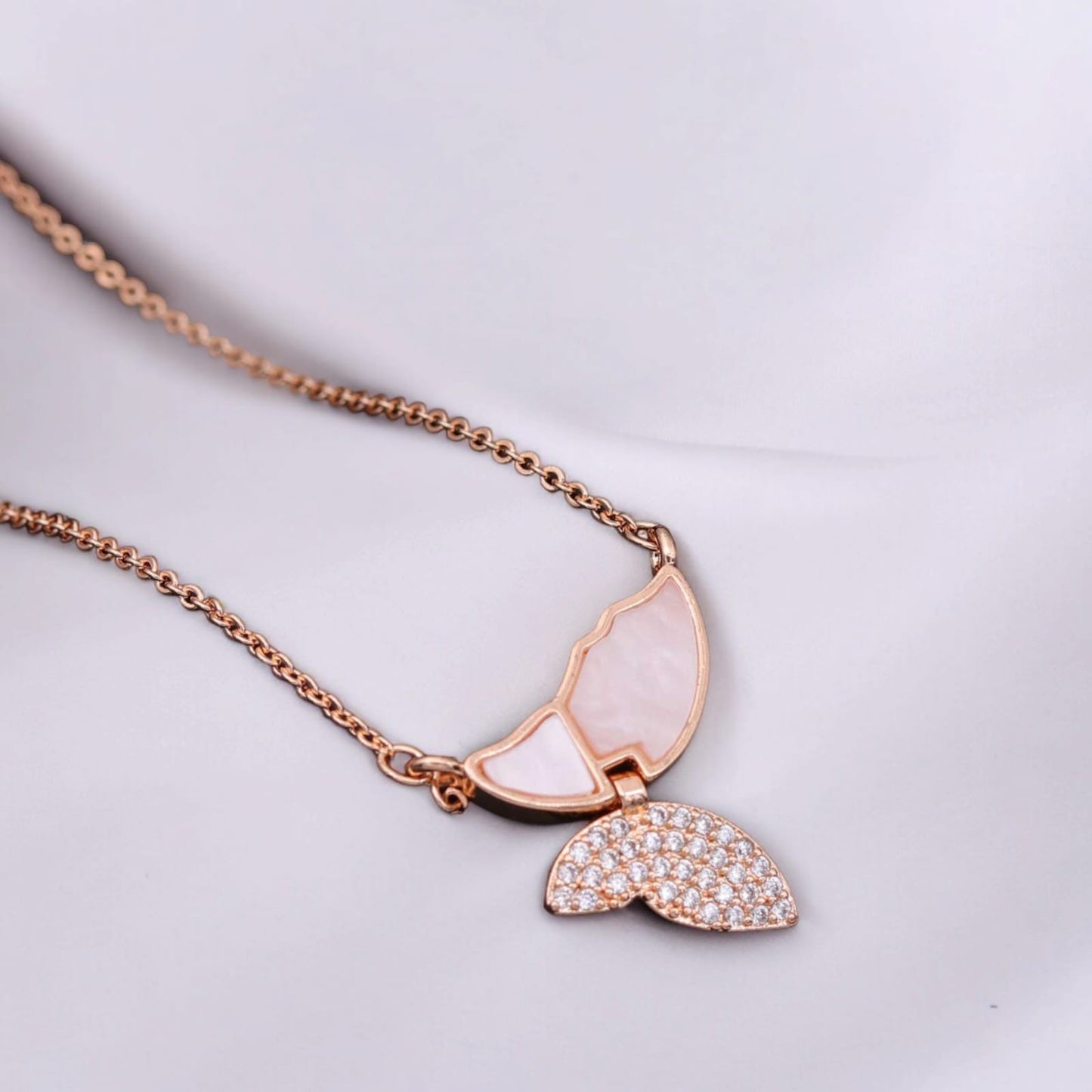 American Diamond Rose Gold Plated Butterfly Designer Pendant with Chain for Girls