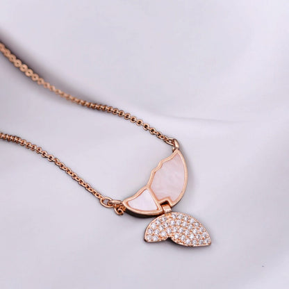 American Diamond Rose Gold Plated Butterfly Designer Pendant with Chain for Girls