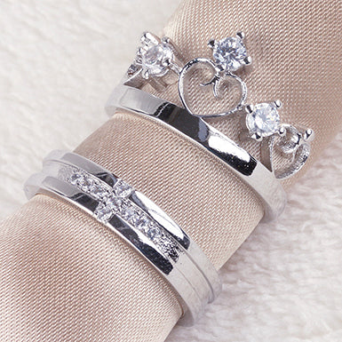 Nilu's Collection 925 Sterling Silver Plated Adjustable Romantic Imperial Couple Ring | Wedding, Engagement