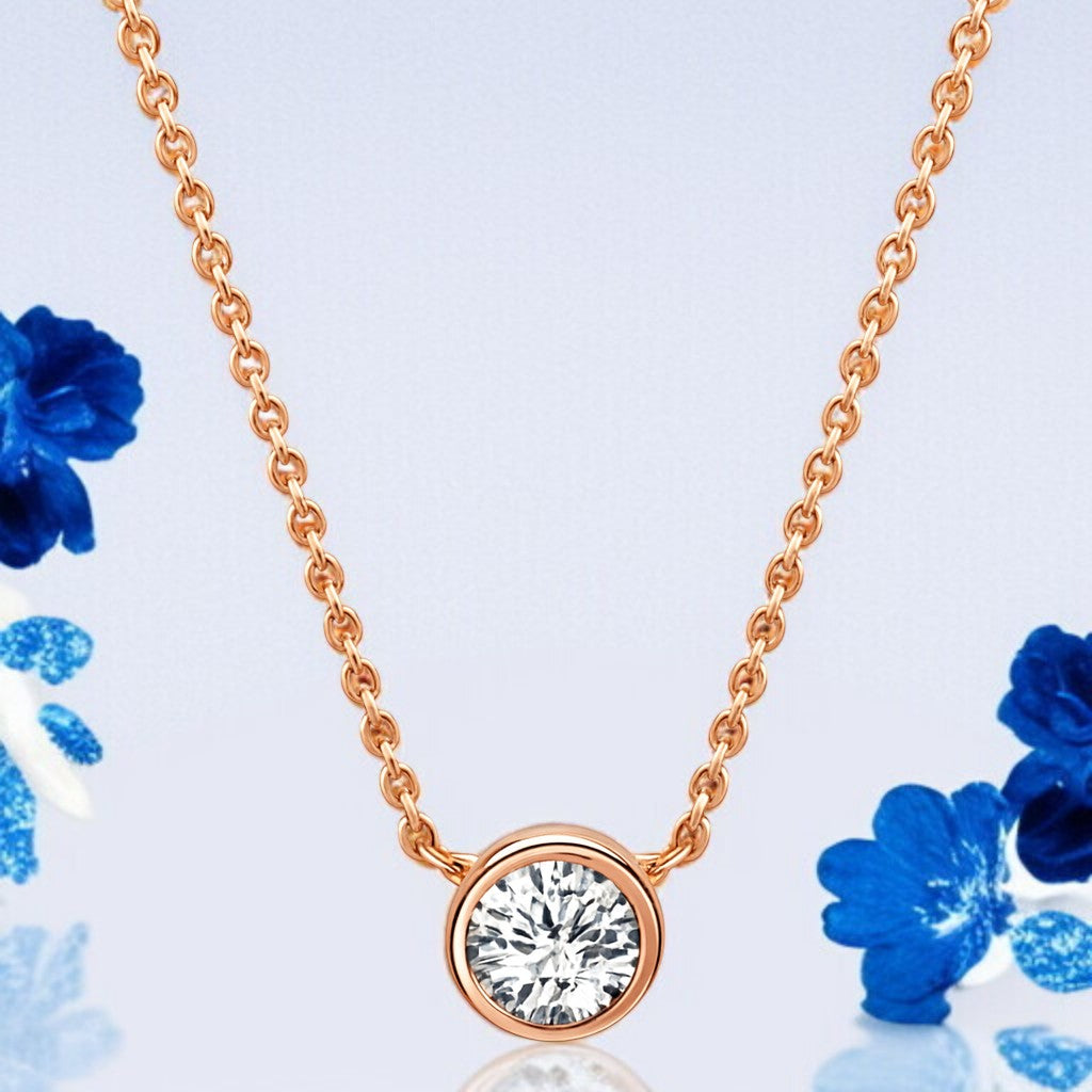 American Diamond Rose Gold Plated Pendant Necklace Set for Girls and Women
