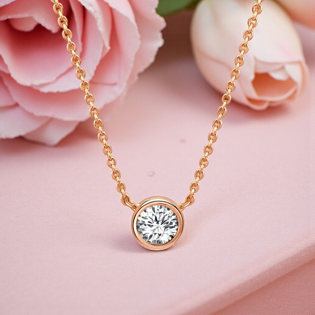 American Diamond Rose Gold Plated Pendant Necklace Set for Girls and Women