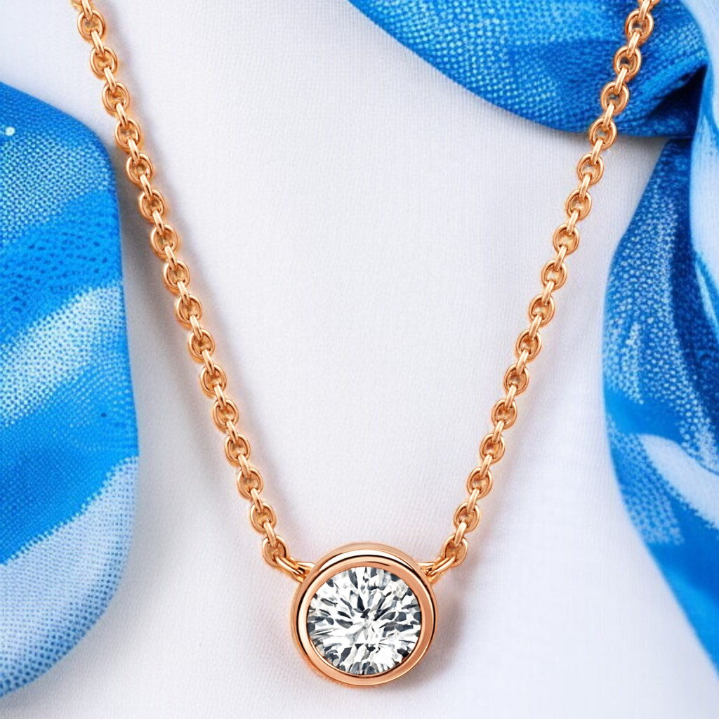 American Diamond Rose Gold Plated Pendant Necklace Set for Girls and Women