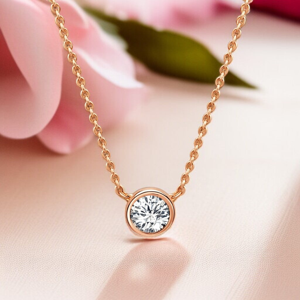 American Diamond Rose Gold Plated Pendant Necklace Set for Girls and Women