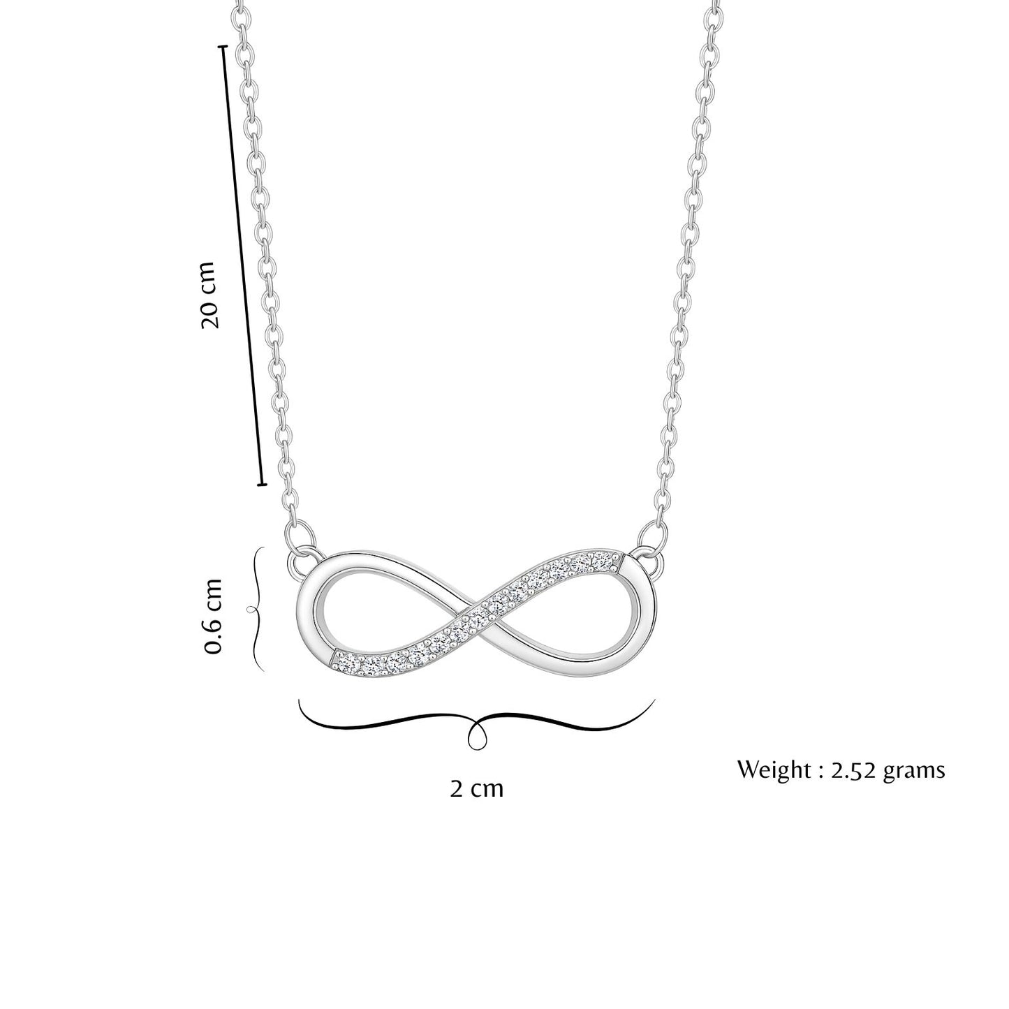 Nilu's Collection Silver Plated Infinity Pendant Necklace with American Diamond Stones For Women & Girls | Anti - Tarnish | Anti-Allergy |Office Wear