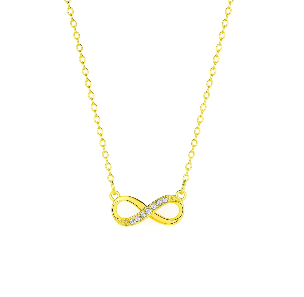 Nilu's Collection Gold Plated Infinity Pendant Necklace with American Diamond Stones For Women And Girls | Anti-Tarnish| Lightweight | Anti- Allergy | Office Wear