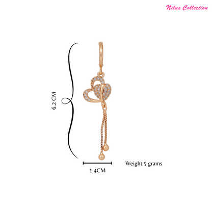 Rose Gold Plated Long Earrings, American Diamond Studded Lightweight Danglers Drop Earrings for Women and Girls